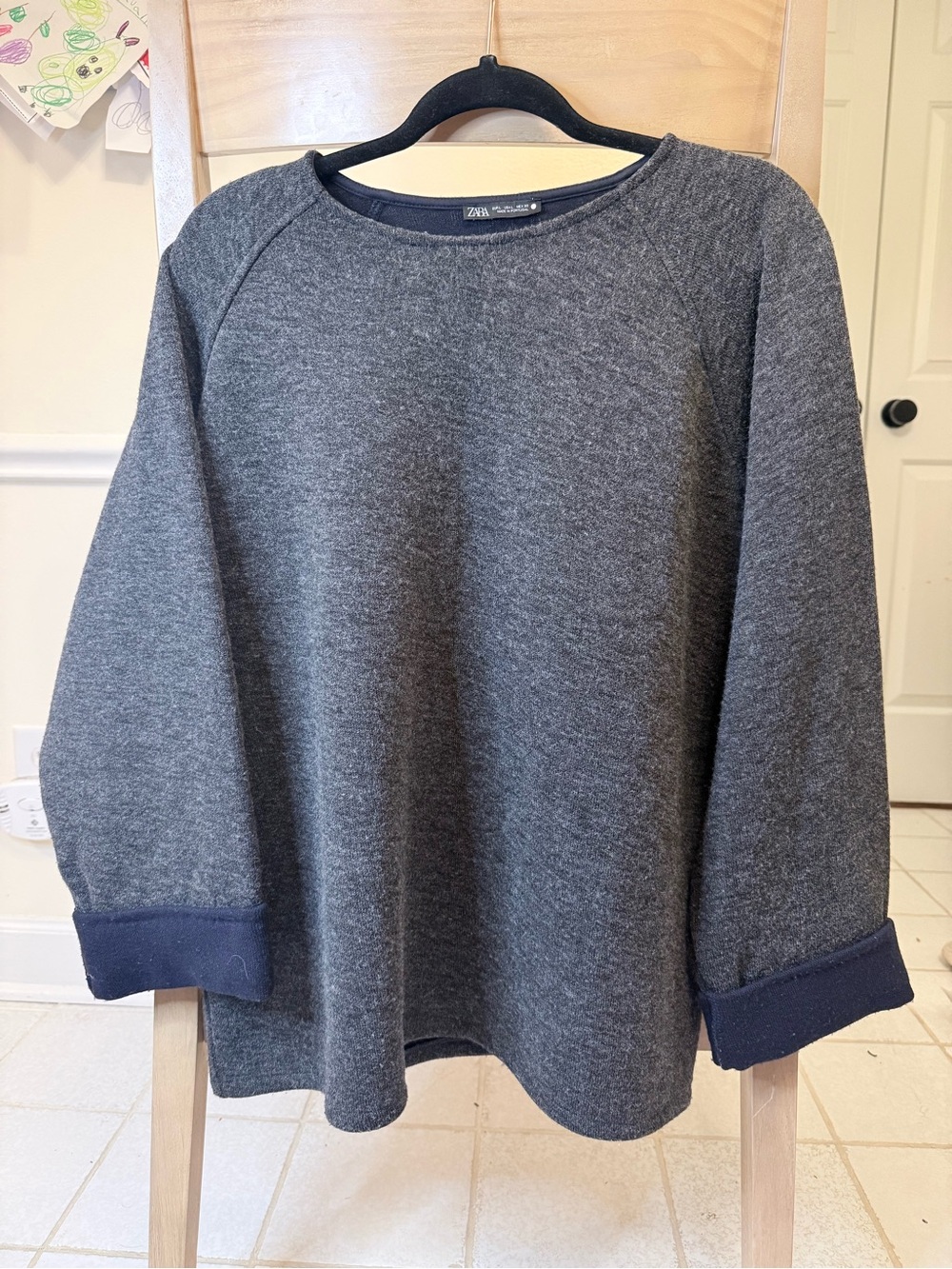 Zara Heather Charcoal shrug boatneck Sweater with Navy Cuff